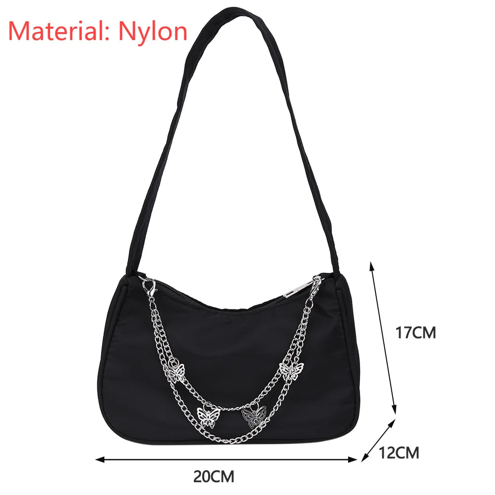 Retro Butterfly Chain Underarm Bag Women‘s Fashion Solid Color Shopping Shoulder Bag Travel Casual Small Handbags for Women