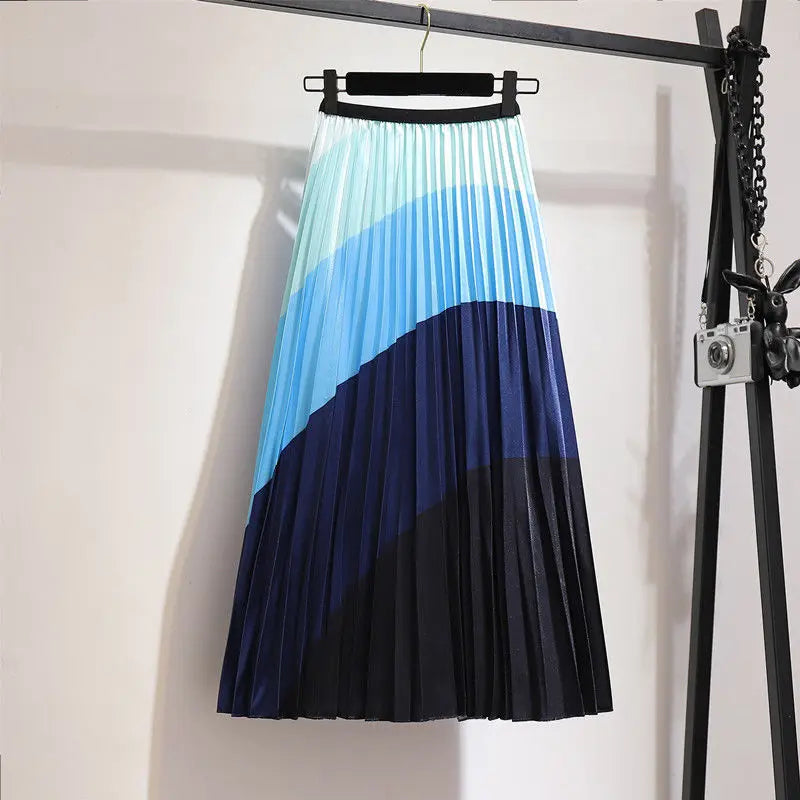 2023 Summer Women Cartoon Print Pleated Skirts A Line High Waisted Elastic Midi Long Skirt Ladies Party Korean Style Dresses