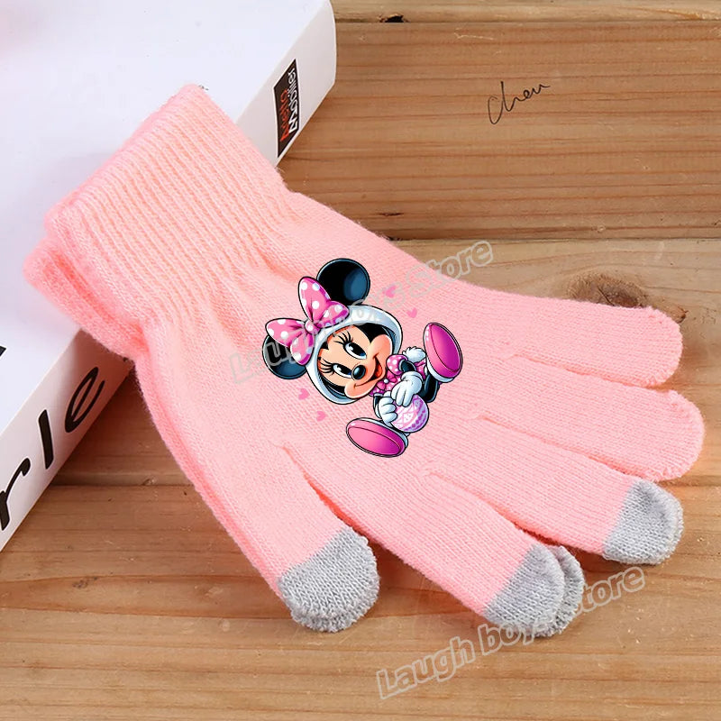 Disney Anime Glove Mickey Mouse Cartoon Five-finger Gloves Outdoor Sports High Quality Touch Screen Knit Mittens Kawaii Kid Gift