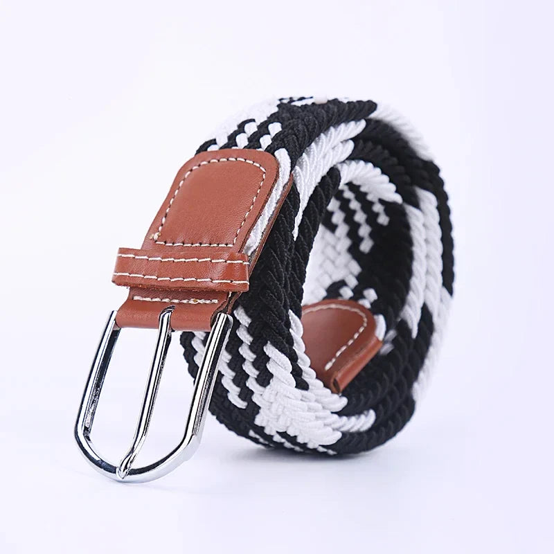 Black Female Casual Knitted Pin Buckle Men Belt Woven Canvas Elastic Expandable Braided Stretch Belts for Women Jeans Belts Belt