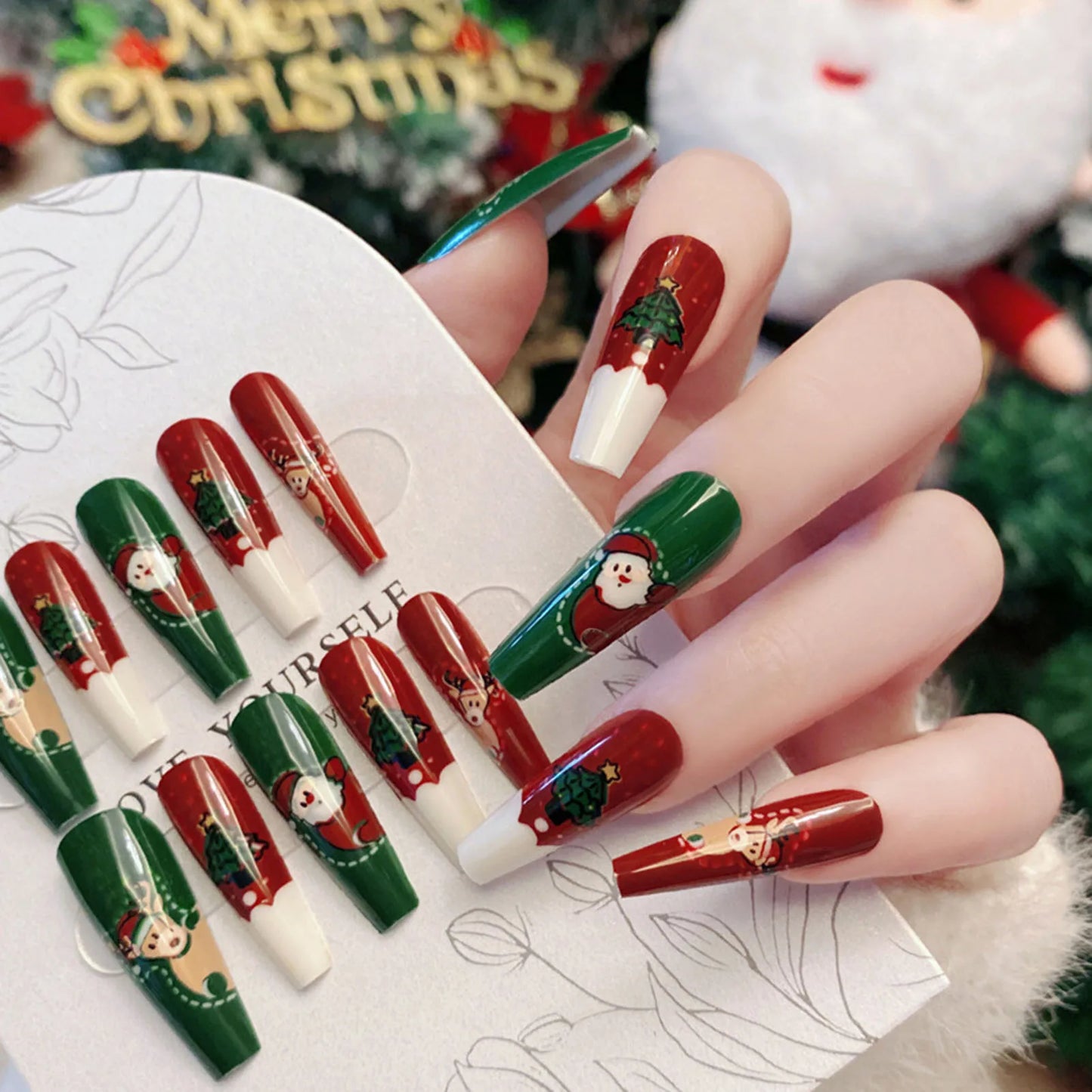 Christmas Pattern Press-on Nails Ultra-flexible Long Lasting Fake Nails for Nail Decoration Nail Art