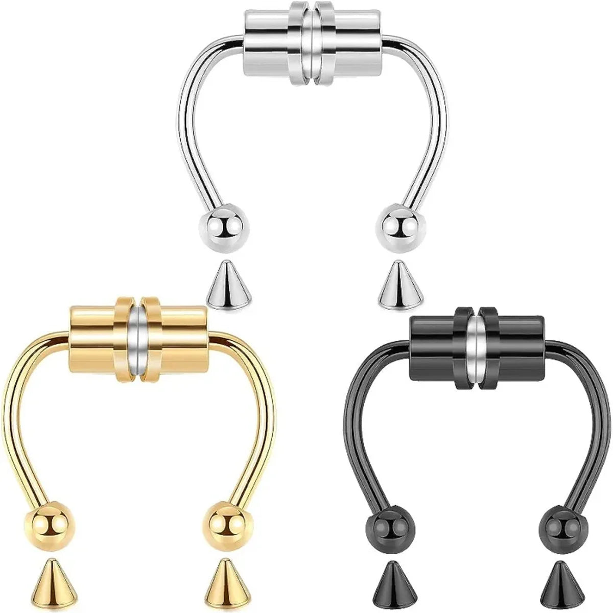 1/2/3/4/5pcs Fake Magnetic Stainless Steel Nose Rings, Non Piercing