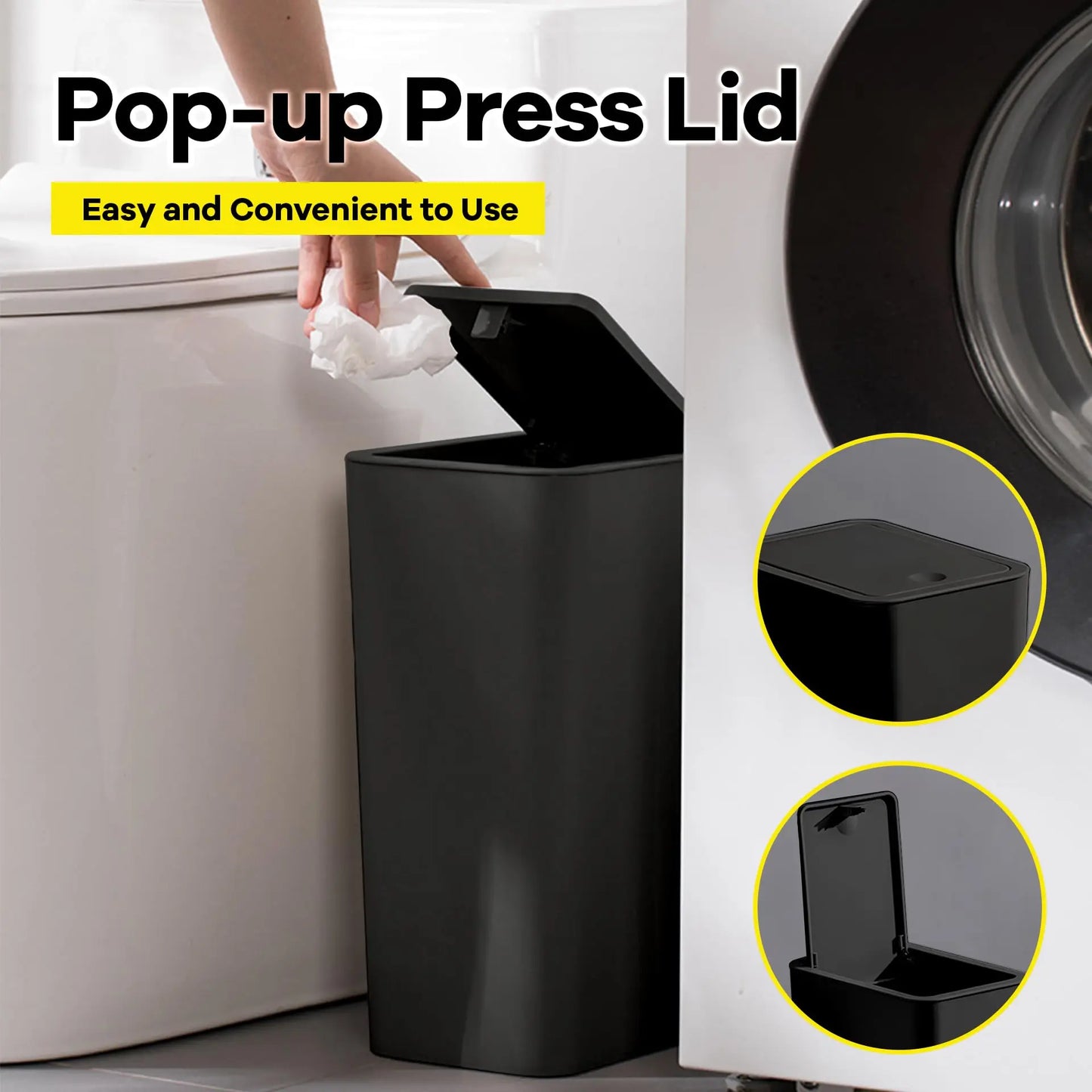Bathroom Trash Can-10L Small Garbage Can with Press Top Lid for Toilet, Bedroom, Living Room.
