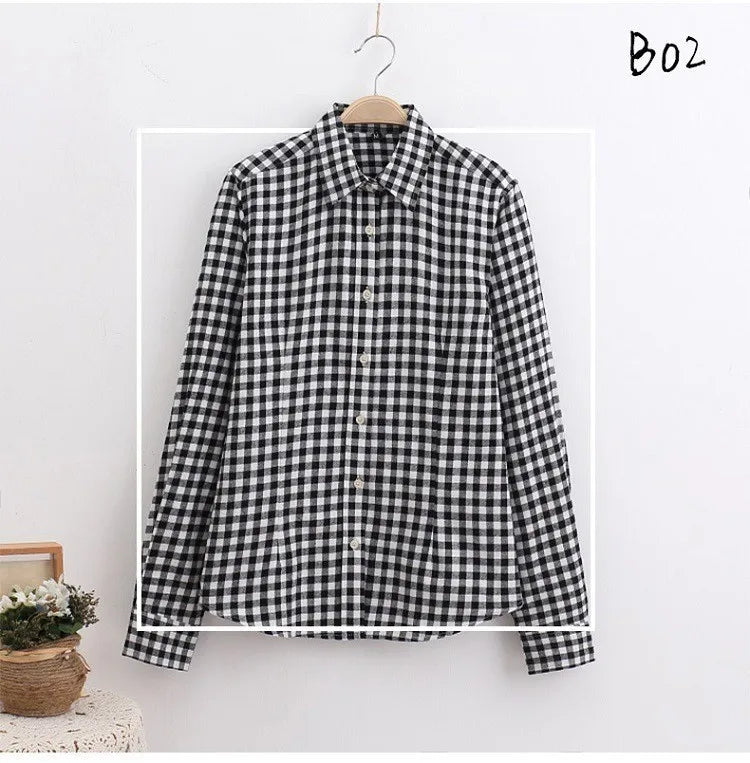 Women's Shirts 2023 Autumn and Winter female shirt plaid shirt women slim long sleeve cotton Blouse top female outerwear