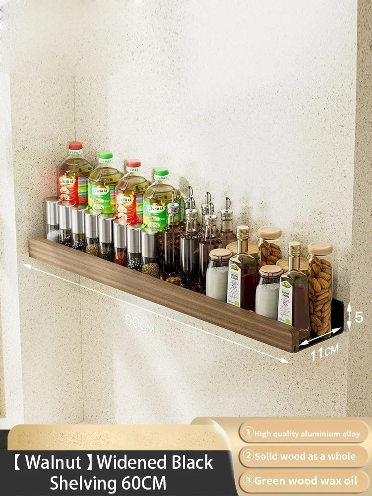 Wood Kitchen Organizer Mounted Spice Rack Kitchen Storage with Hooks for Condiments Kitchen Accessories