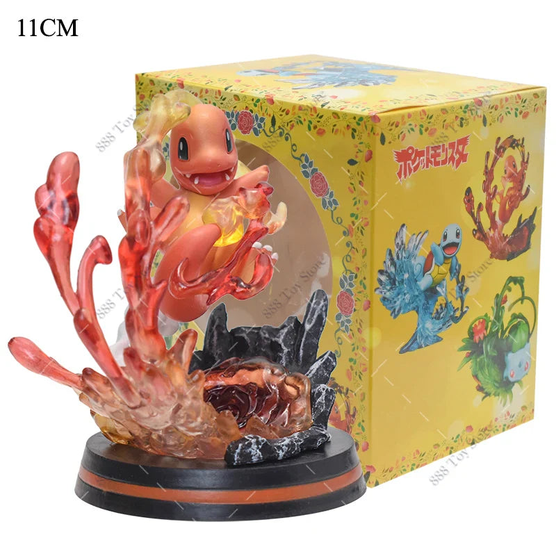 Anime Pokemon Figures Squirtle Charizard Bulbasaur Charmander Vulpix Special Effects Scene Version PVC Action Figure Model Toys