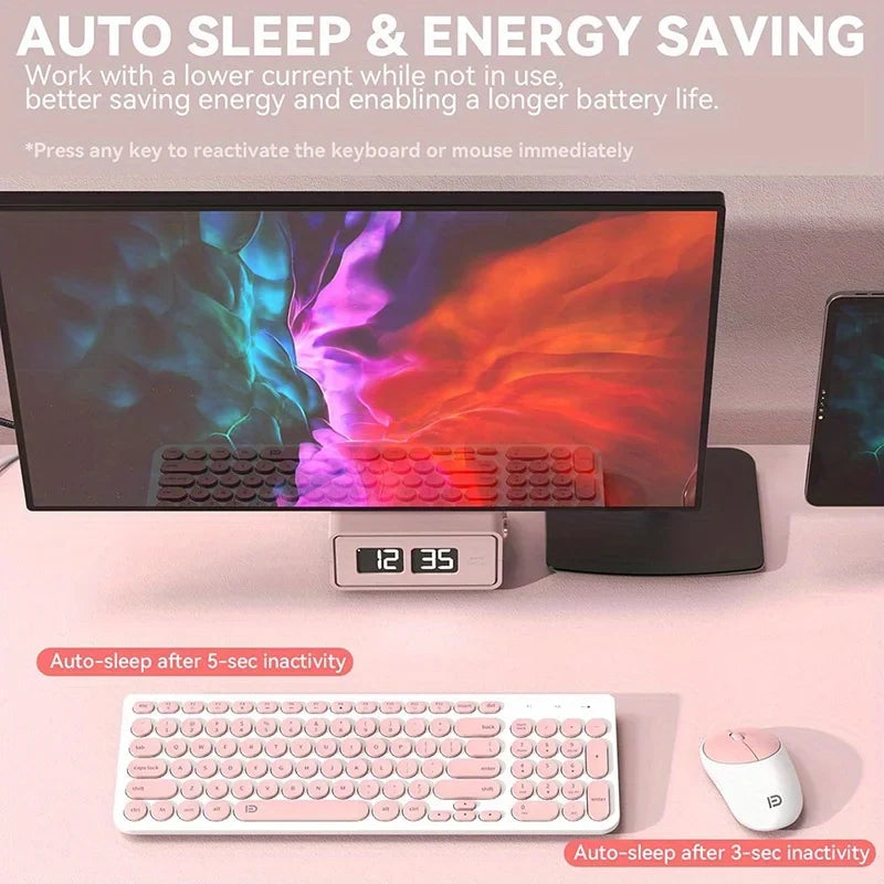 1 Set of 2.4G Wireless Keyboard and Mouse, Portable 95-key Multimedia key Office Mouse Kits, Silent Round Keyheads keyboard Mice