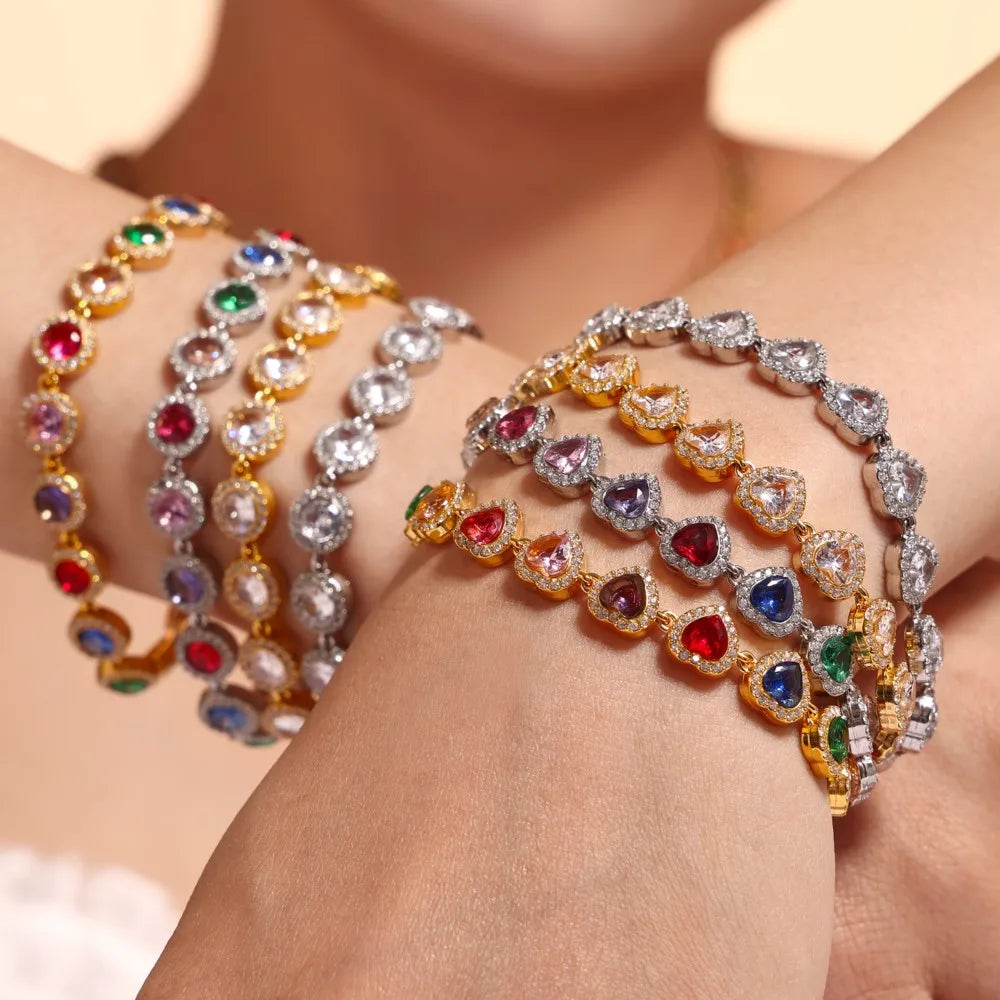 Stainless Steel Bracelets With Heart Round Zircon For Women 18K Gold Plated Waterproof Inoxidable No Tarnish Women's Bracelet