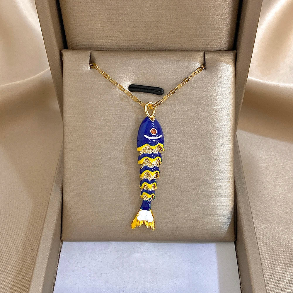18K Gold Plated Stainless Steel Fish Pendant Necklace for Women