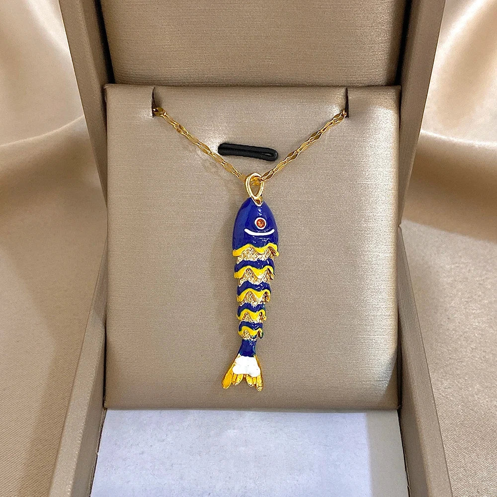 18K Gold Plated Stainless Steel Fish Pendant Necklace for Women