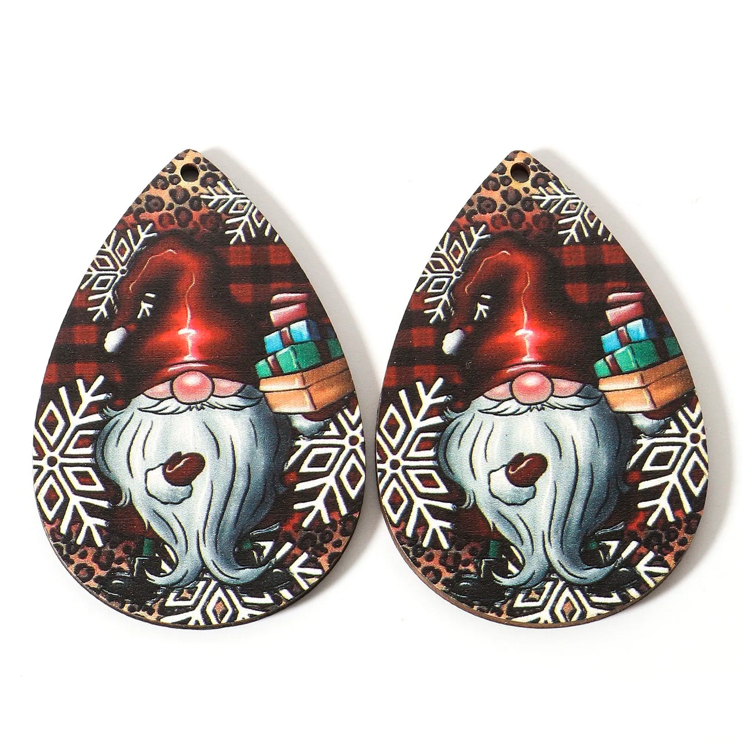 10pcs Multicolor Christmas Wood Pendants Drop Shaped Christmas Tree Snowman Charms DIY Earrings Women Jewelry Gift 5.4cm x 3.7cm