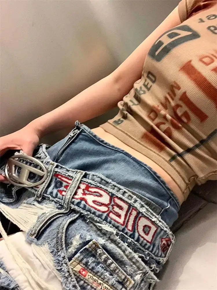 Summer Y2k Harajuku Shirt Slim Girl Crop top Tees Women's Clothing Sexy Tops Letter Print Retro Streetwear T-Shirt