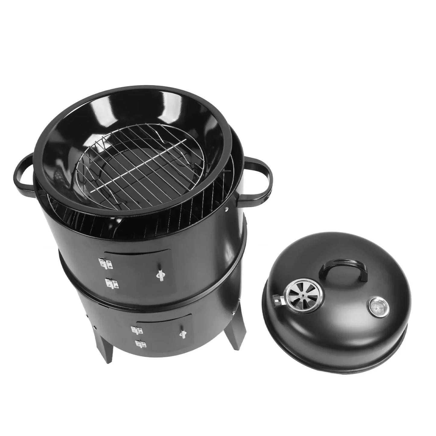 BBQ Smoker Vertical Charcoal  3 in 1 3 Layer Grill, with Thermometer.