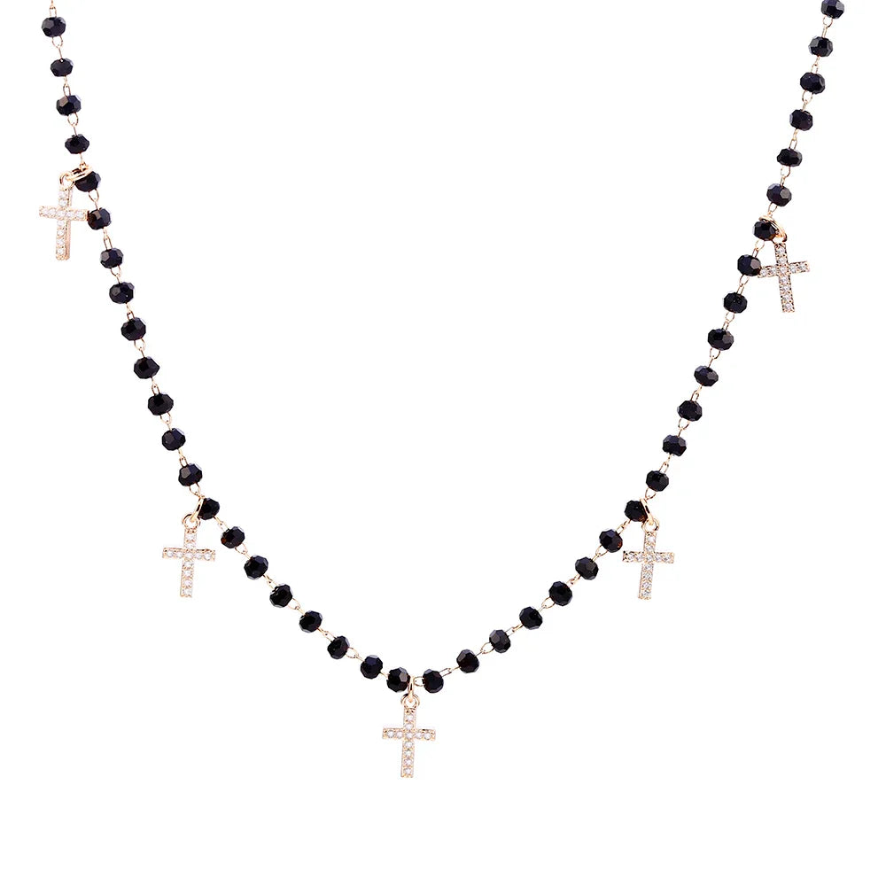 Fashion Double Layer Black Crystal Beads Necklace For Women Stainless Steel Star Choker Necklace Women's Jewelry femme Bijoux