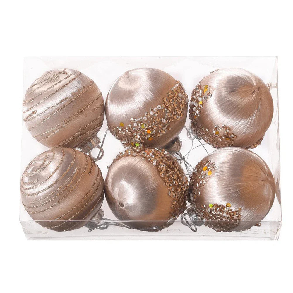 6PCS 6/8CM Christmas Balls Silk Sequin Christmas Ball Ornaments Xmas Hanging Tree Pendants 2024 Noel Navidad Decoration