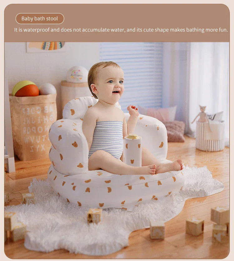 Infant Shining Baby Inflatable Sofa Children Puff Portable Bath Chairs PVC Multifunctional Seat Practice Sitting Bath Stool