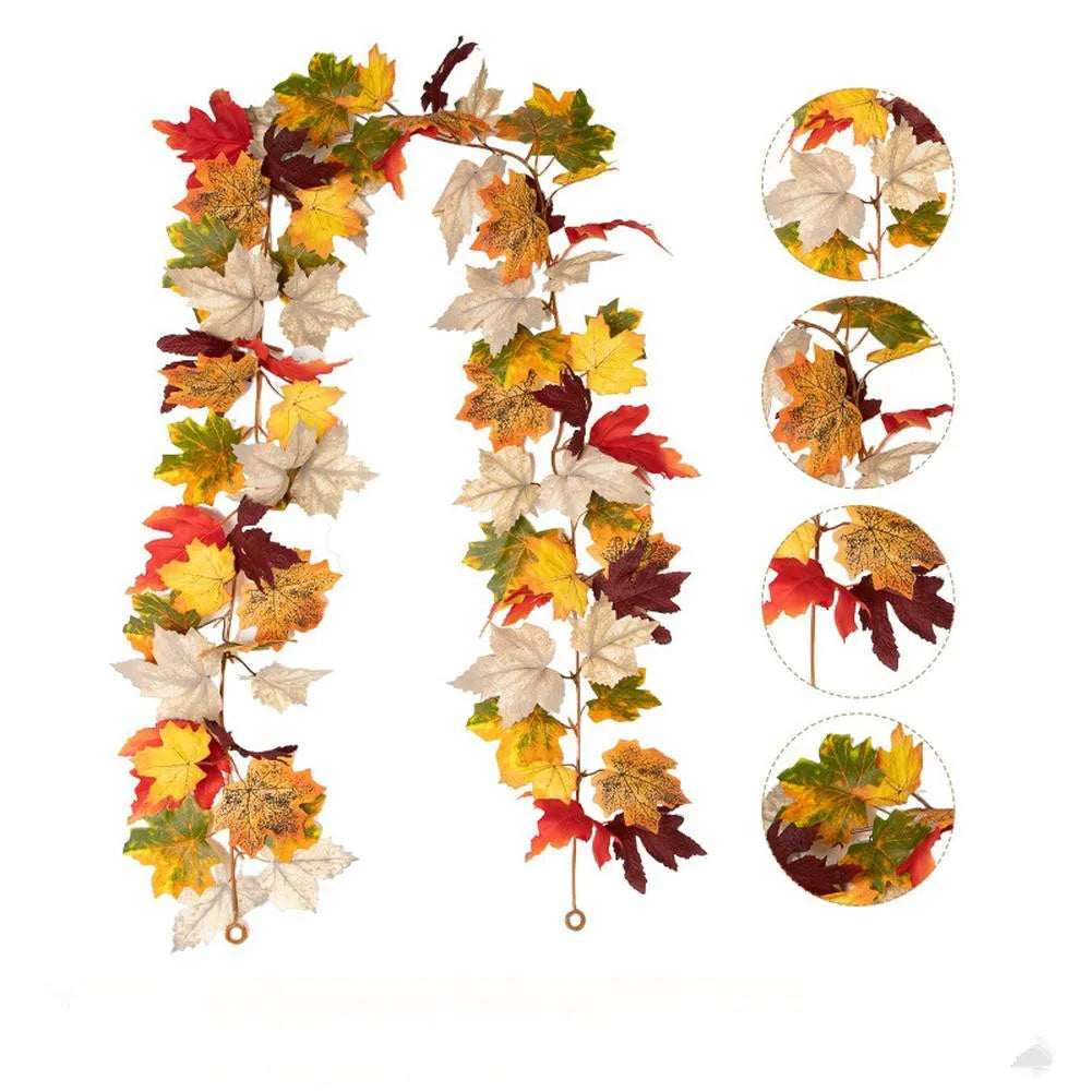 Farmhouse Fall Maples Leaf Garland Artificial Foliage Pumpkin Berry Garland Autumn Hanging Vine Garland Thanksgiving Decor
