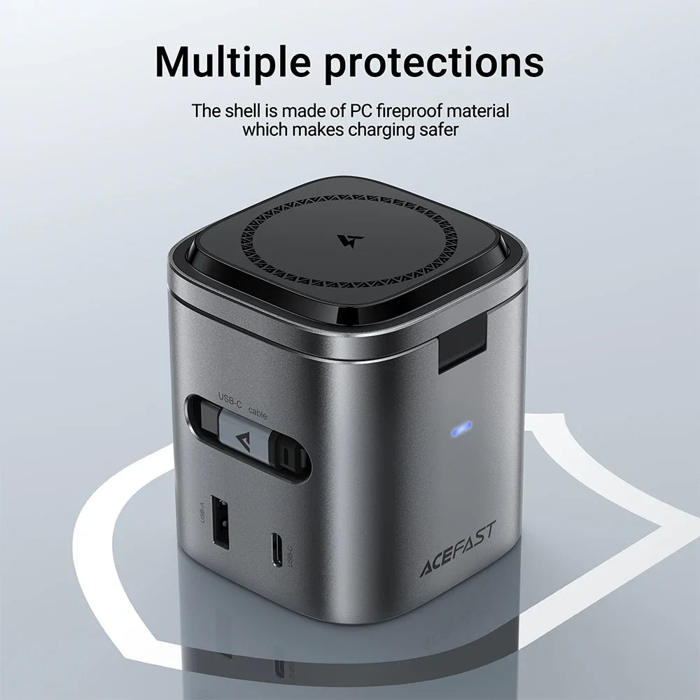 ACEFAST 6 in 1 Multifunction 15W Magnetic Wireless Charging Station For iPhone 16 15 GaN PD65W Charging Cube USB C Fast Charging