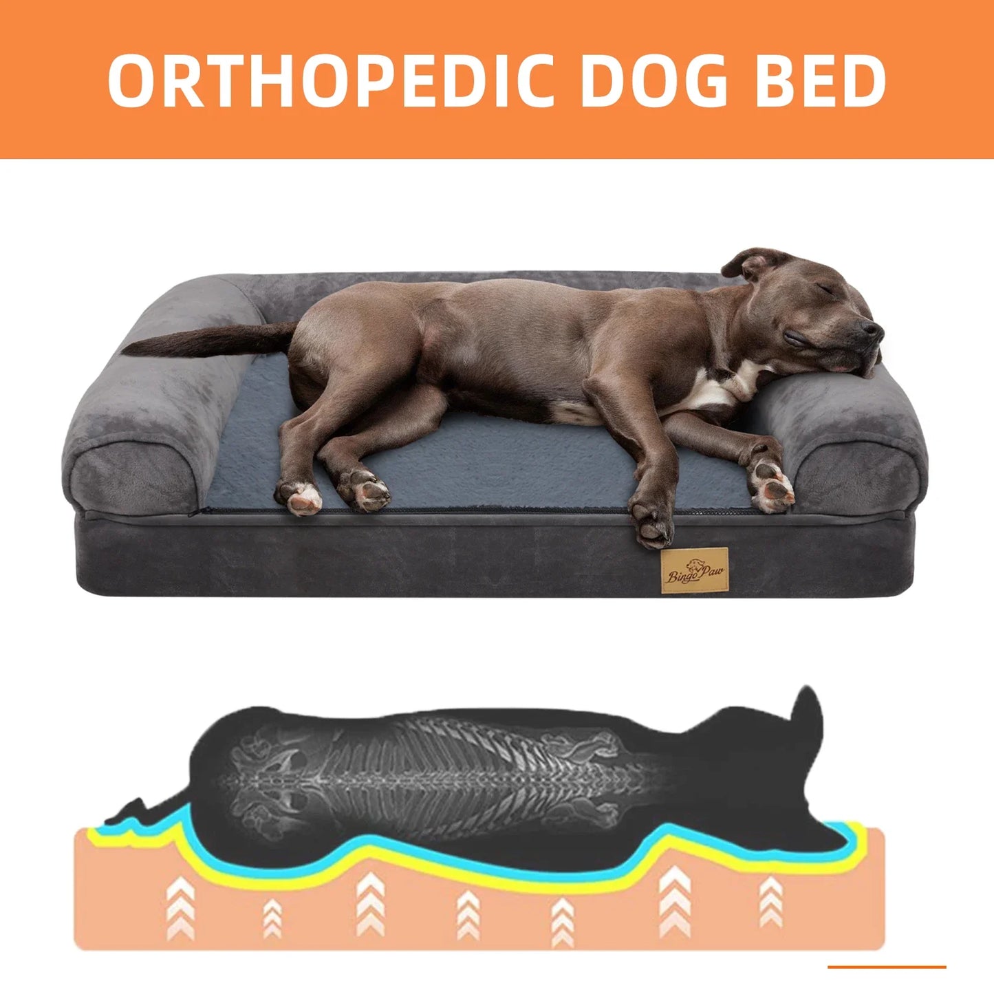 Extra Large Cozy Sofa-type Dog Bed Sponge Foam Base Pet Crate Bed Couch Bedding with Bolster, Waterproof Cover