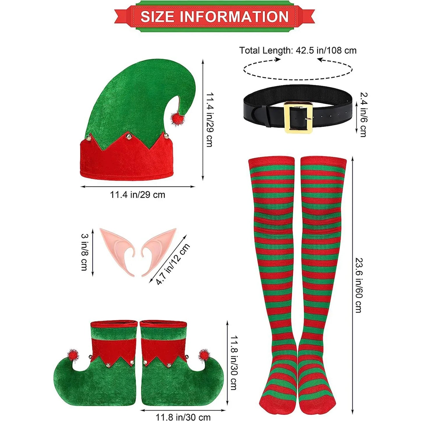 Women Girl Elf Outfits Christmas Hat Boot Belt Dress Stocking Costume Elf Cosplay Outfits for Themed Party