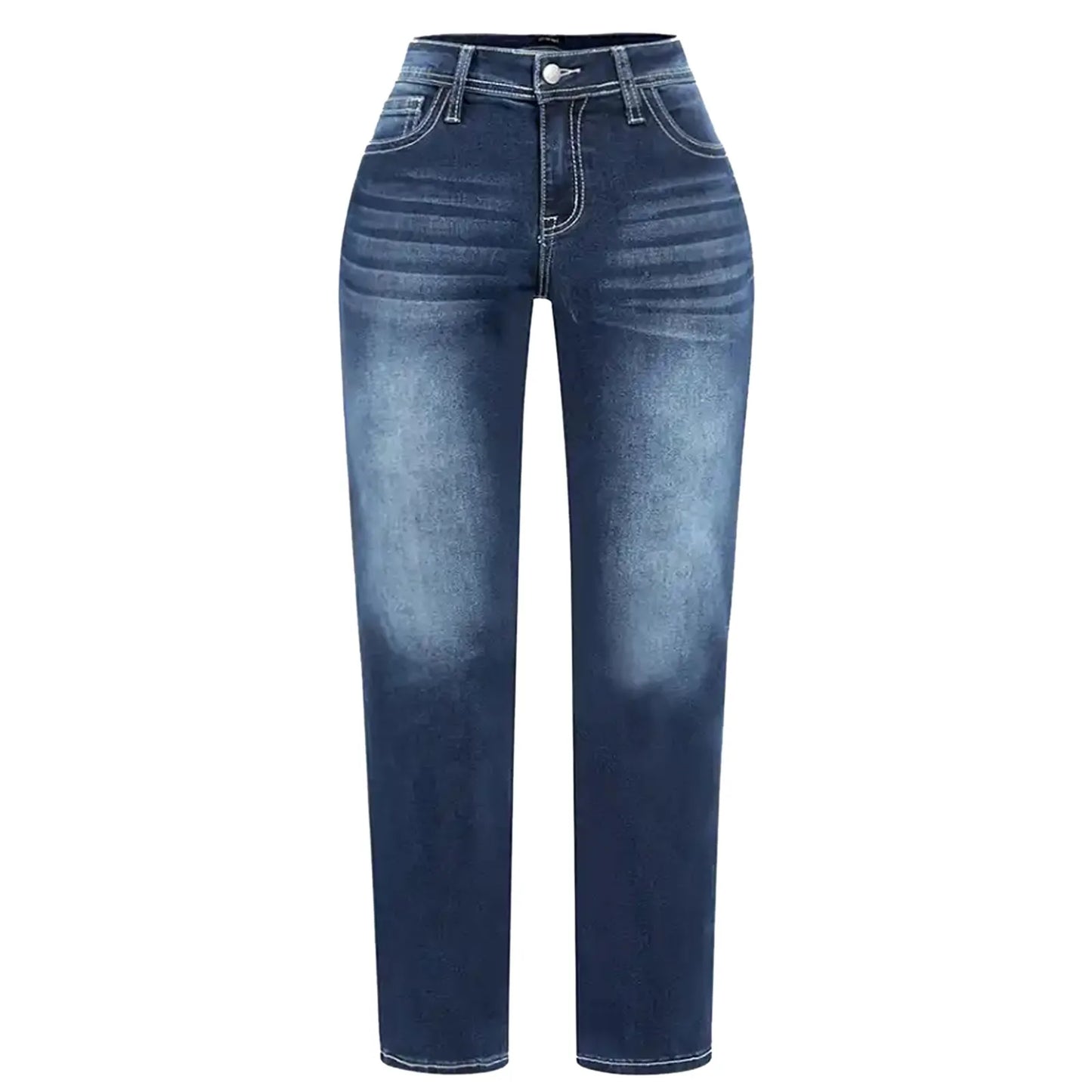 Womens Jeans Mid Waisted Straight Leg Long Pants Stretch Juniors Jeans Washed Back Pocket Embroidered Slim Fit Jeans For Women