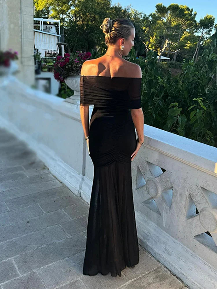 Elegant Off Shoulder Backless Women Maxi Dresses Sexy Strapless Sleeveless Hip Package Bodycon Lady Dress Party Club Mash Gown