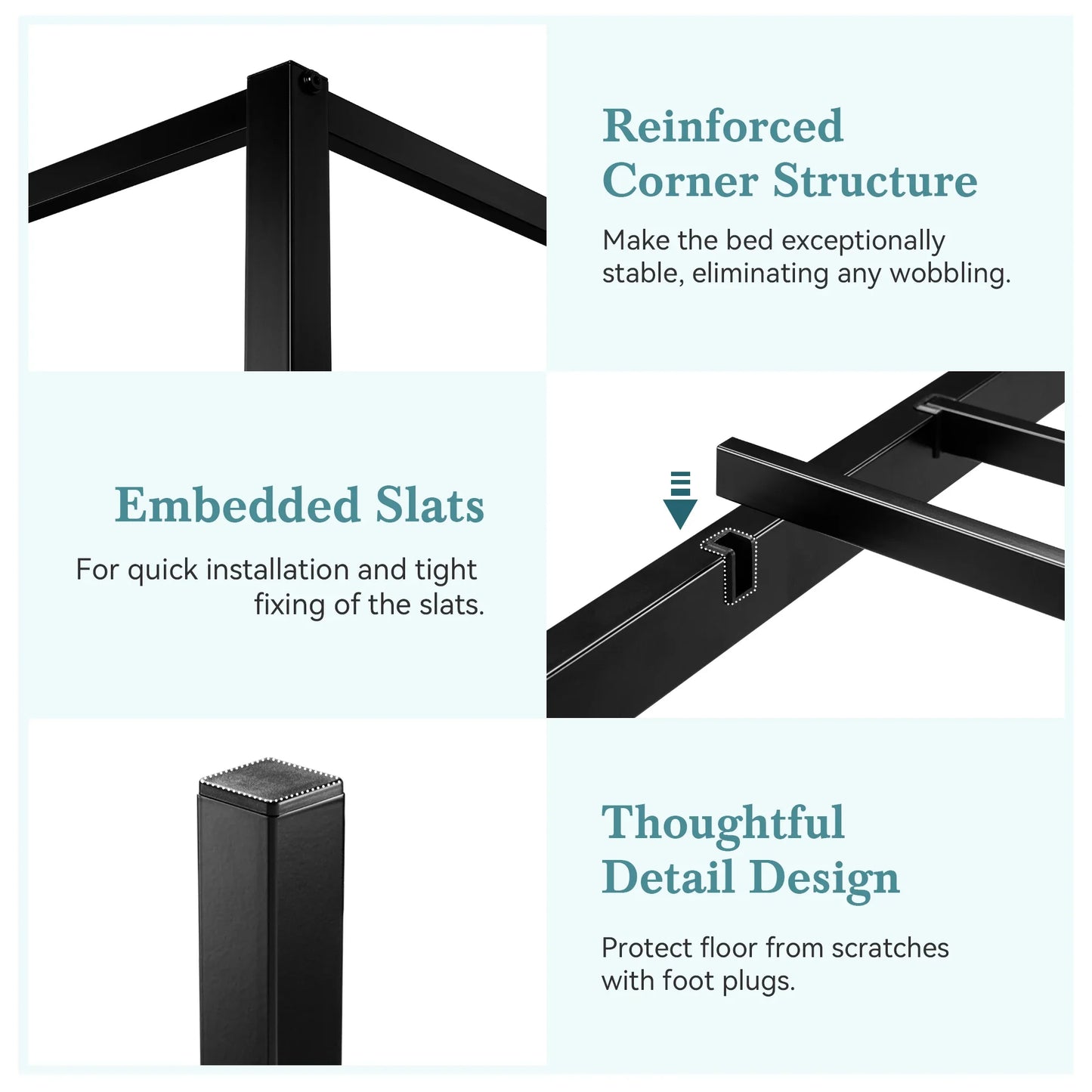 Canopy Bed Frame 4-Poster 3-Metal Crossbar, No Box Spring Needed