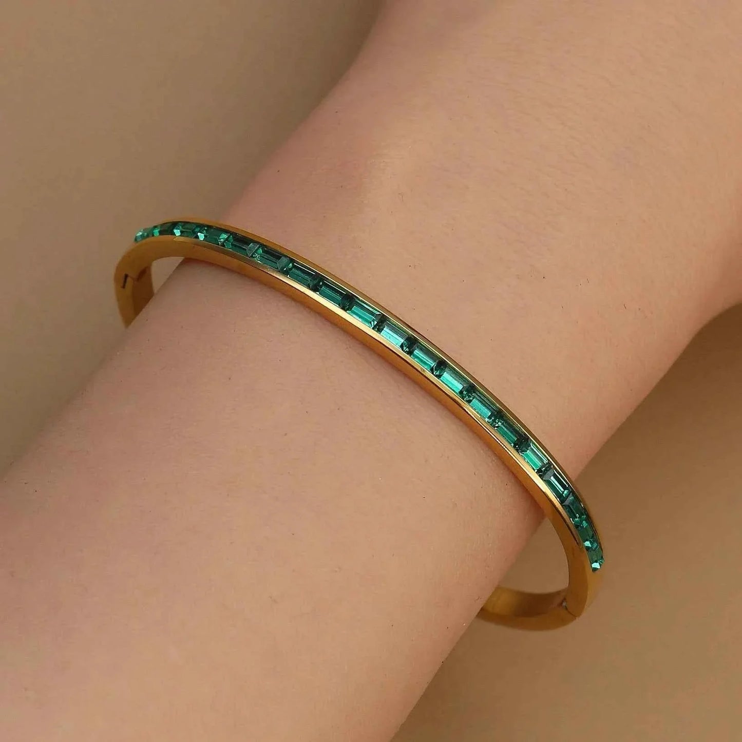 Stainless Steel Green Crystal Gold Color Bracelet