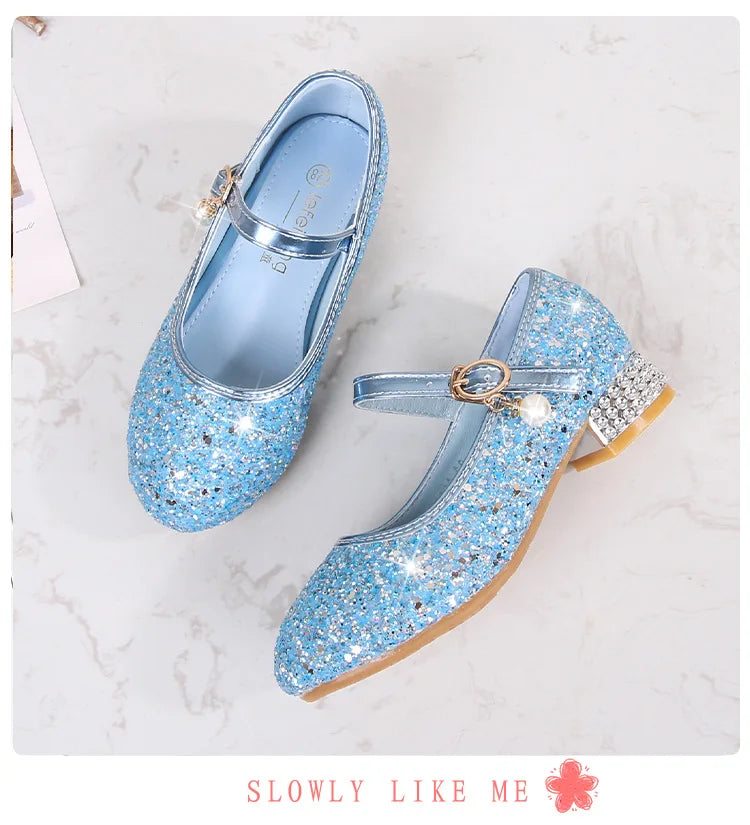 Zhongda Girls' Fashion Show Crystal Shoe New Versatile Mary Jane Fashion Sequins Walk Princess Shoe School Shoes for Kid Girls