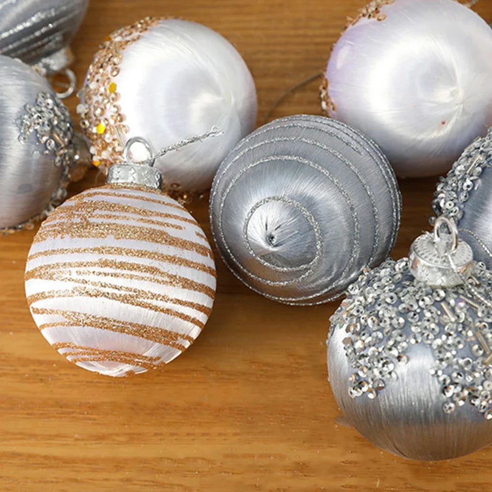 6PCS 6/8CM Christmas Balls Silk Sequin Christmas Ball Ornaments Xmas Hanging Tree Pendants 2024 Noel Navidad Decoration