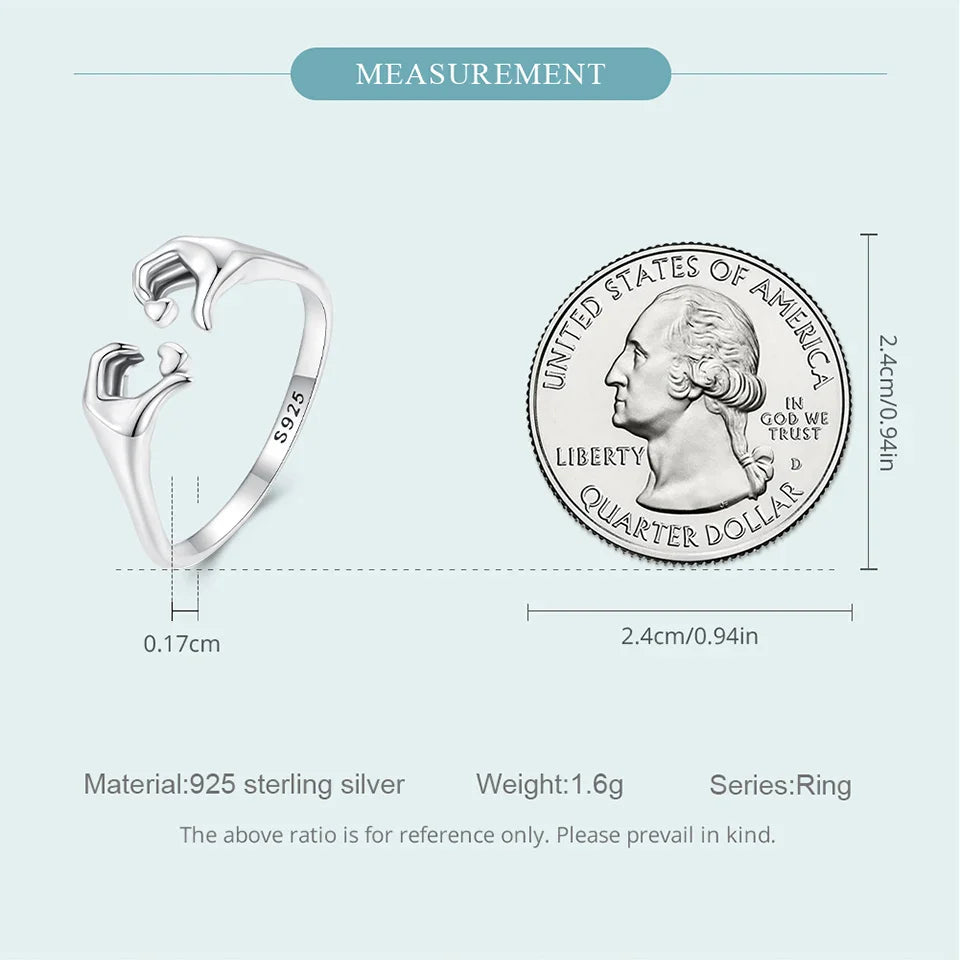 WOSTU Real 925 Sterling Silver Romantic Hand Heart Rings For Women Palm Love Couple Wedding Rings Valentine's Day Jewelry Gift