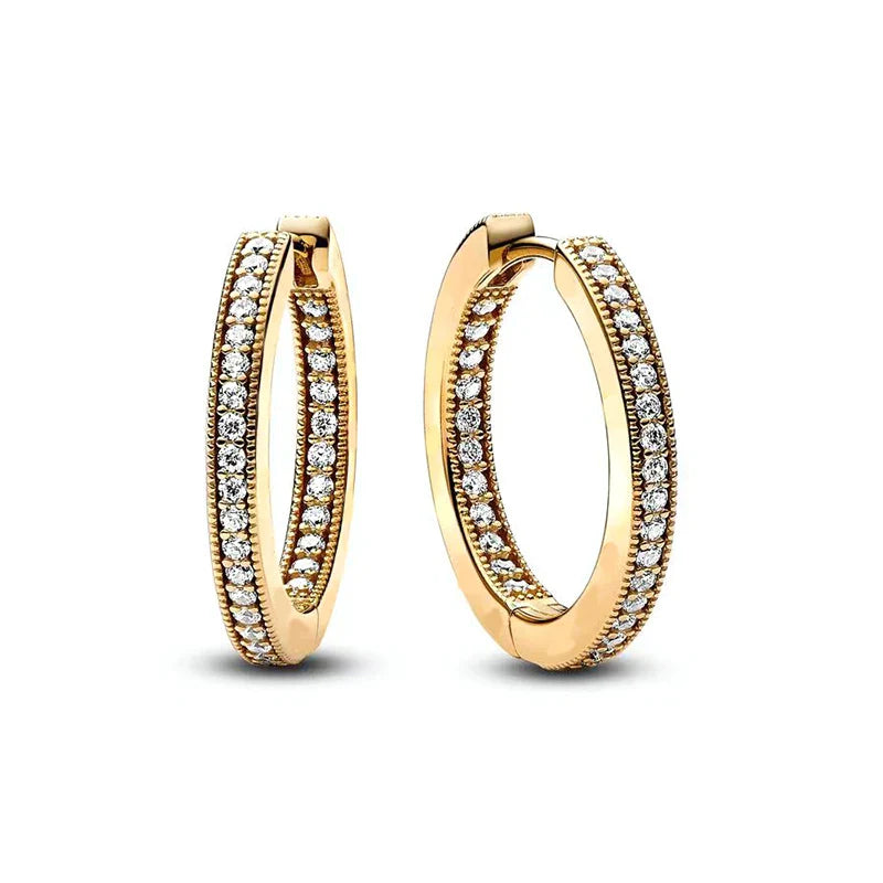 New 24K Gold Plated Pavé Heart Hoop Earring Huggie Hoop Earring 925 Silver Charm Hoop Earring Fine Jewelry Women DIY