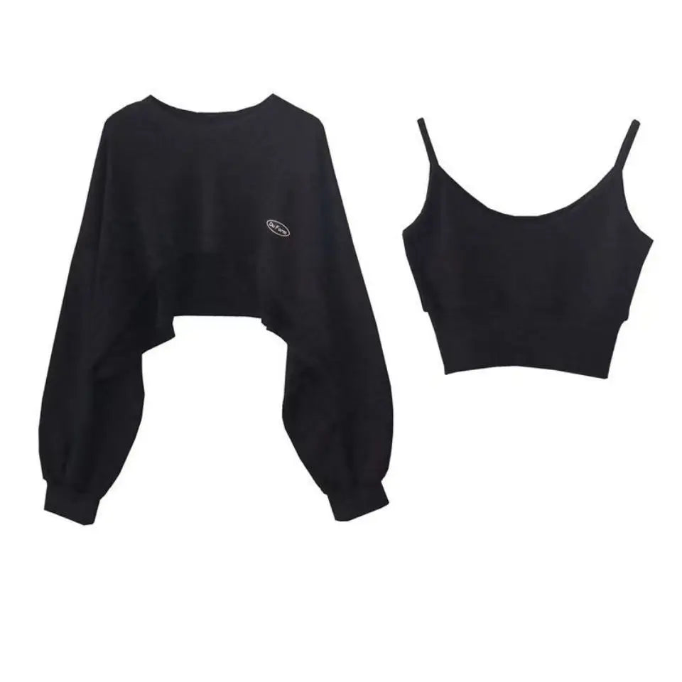 Two Piece Top Spring and Autumn Short Sweater Women's Spicy Girl Style Design Sense Bat Sleeve 2023 New Popular Coat