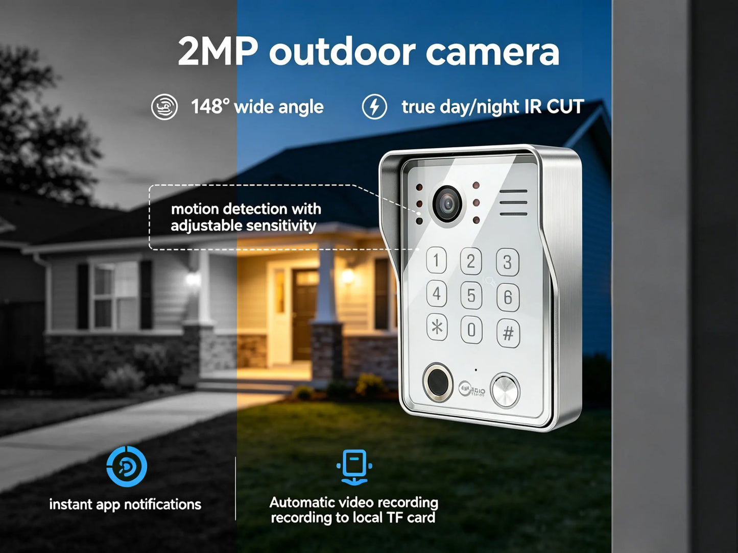 ANJIELO Fingerprint 5in1 Unlock Doorbell Video Intercom Touch Screen Video Doorphone 1080P Tuya Security Protection 3 Monitor