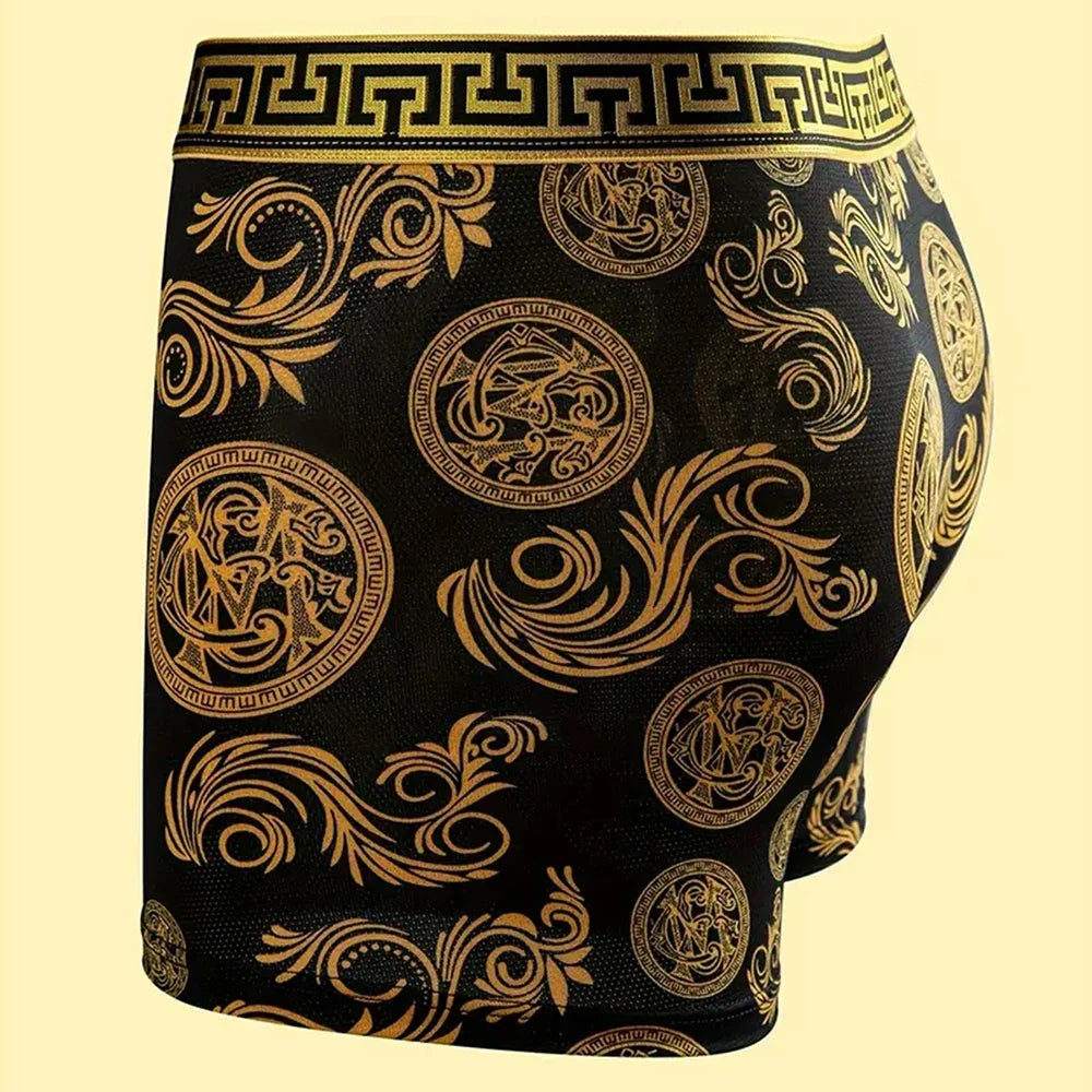 5Pcs Luxury Black Gold Printed Men's Underwear Casual And Comfortable Sports Underwear Men's Breathable Underwear