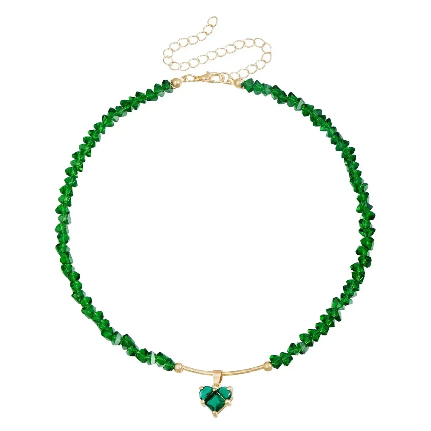 Fashion Heart Beaded Necklace for Women Boho Elegant Irregular Crystal Chain Y2K Choker Exquisite Party Gift Jewelry Accessories