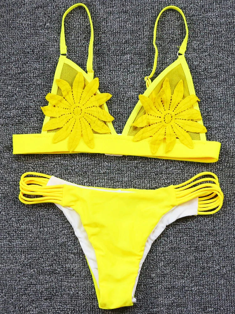 Sexy 3D Floral White Bikini 2024 Women Bikinis Female Brazilian Swimwear Two pieces Swimsuit Bikini Set Bathing Suit Swim Lady
