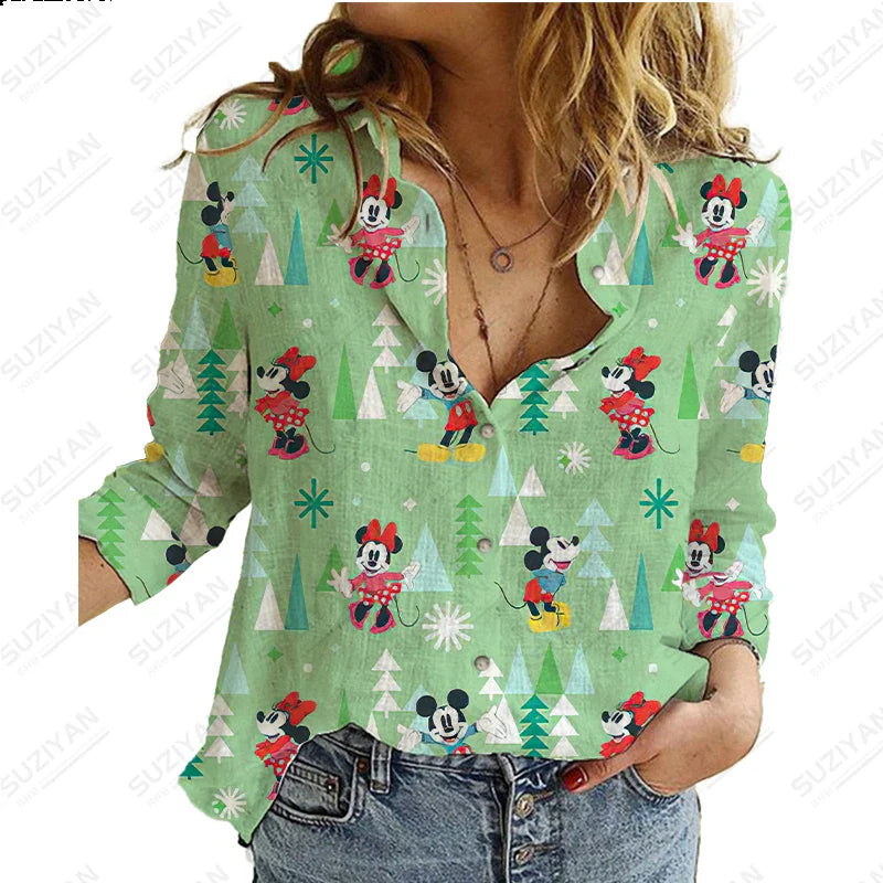 2023 Summer New Women's Long Sleeve Shirt Disney 3D Printed Button Cardigan Temperament Simple Shirt Street Loose Women's Shirt