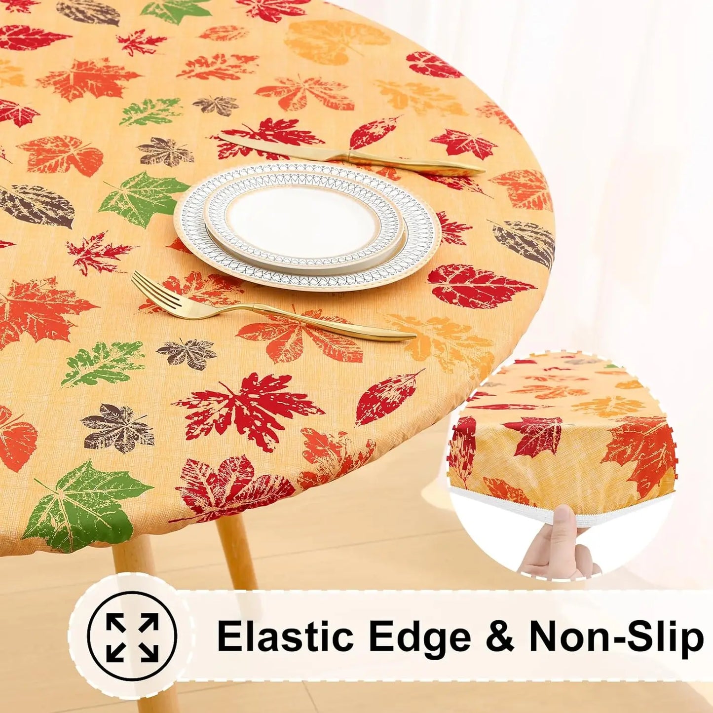 Waterproof PVC Flannel Table Cover Elastic Fitted Tablecloth Floral Pumpkin Christmas Pattern Dining Party Decoration