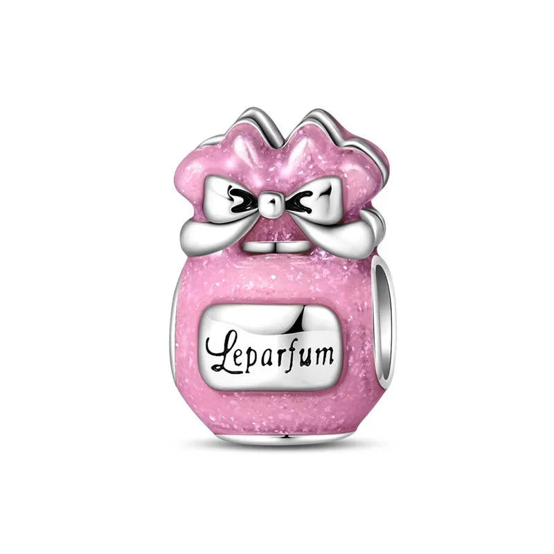 Romantic Pink Crown Perfume Bottle Charms Beads Bracelets Fine Jewelry
