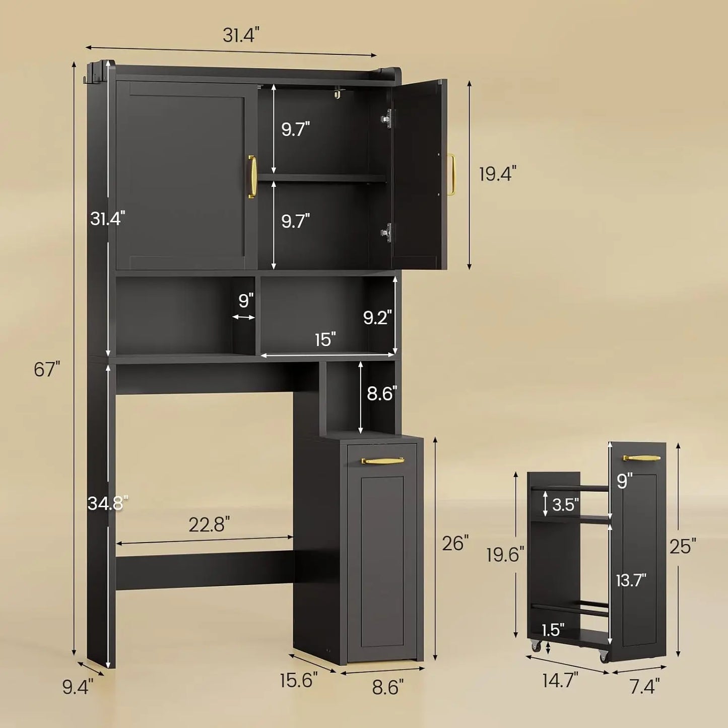 Over The Toilet Storage Cabinet with Pulley, Small Bathroom Storage Cabinet.