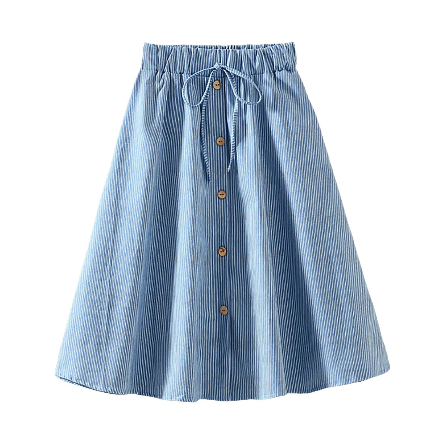 Pleated Skirt Girls Waist Long Denim Skirt Female New Kong Flavor Summer Arts Students Border Ladies Skirts Below Knee Length