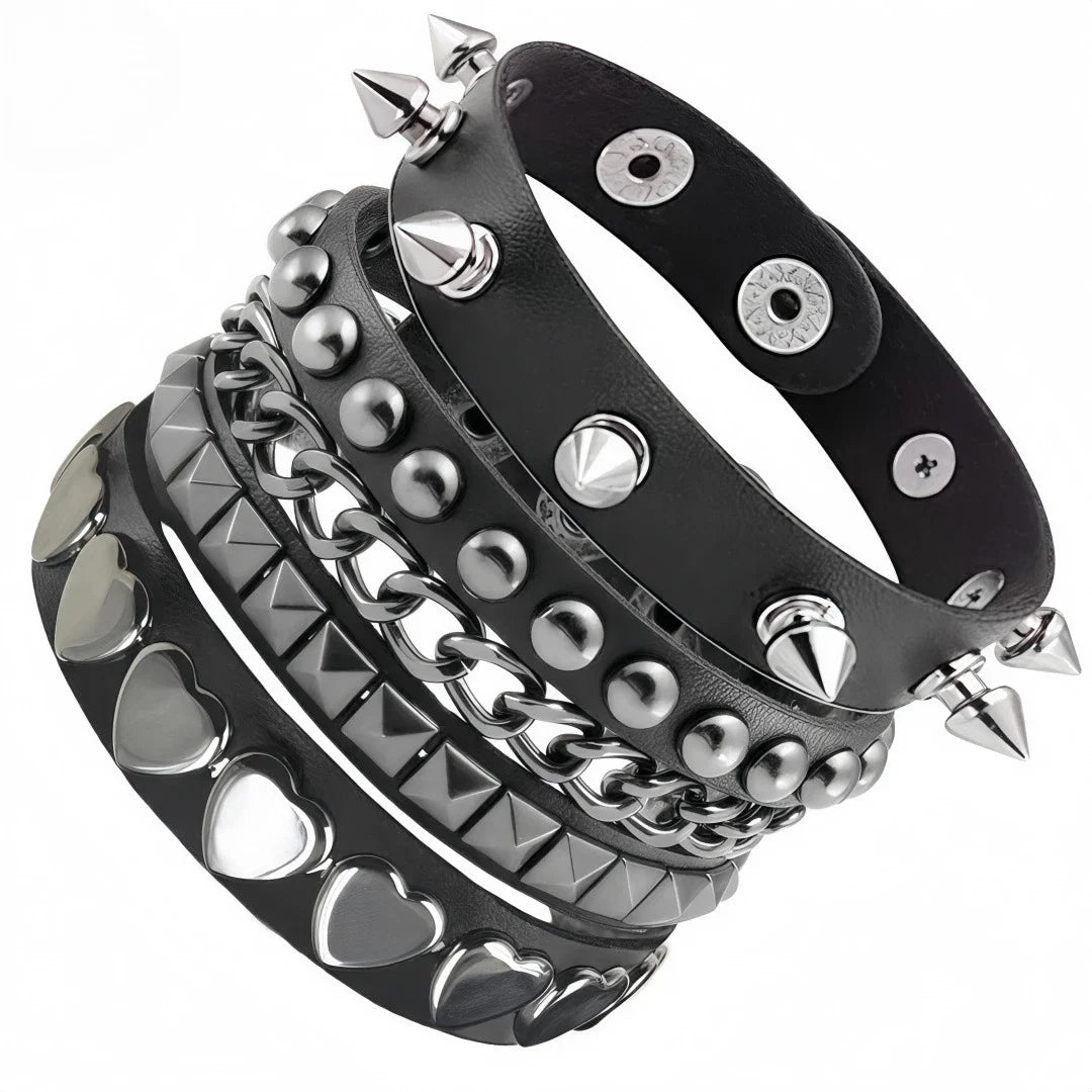 4pcs/set Gothic Punk Rock Square Rivet Bracelet Daily and Party Gothic