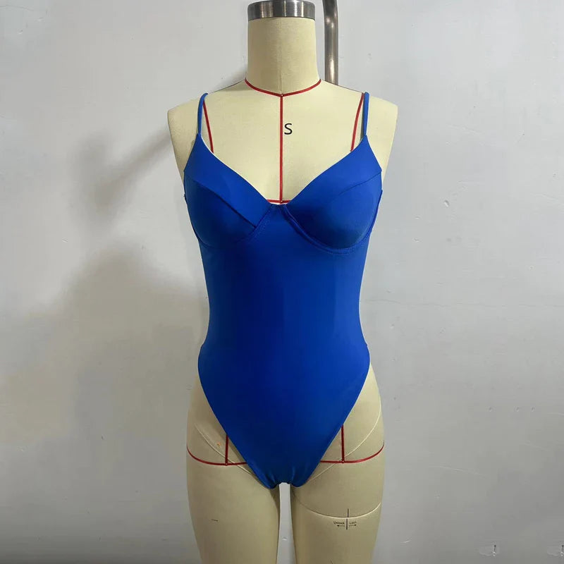 BEACHCICI Women's Bikini One Piece Summer Sexy Fashion Suspender Solid V Neck Slim Backless Tie Up Beach Vacation Swimsuit