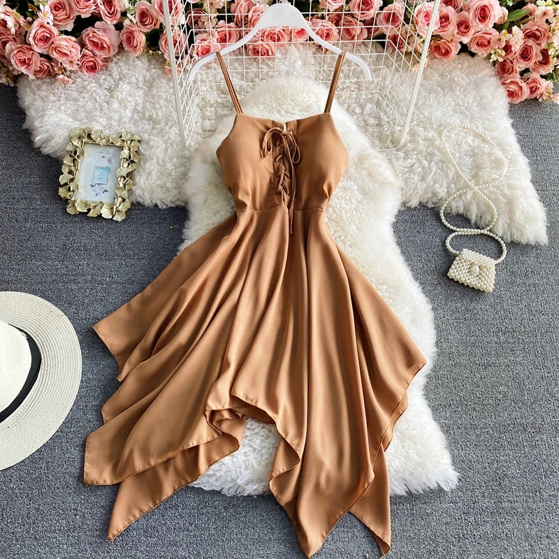 Women's Beach Travel Clothing 2022 Summer Sexy Solid Color Long Sling Dress Lady Casual Party V-Neck Skirts Female Dresses