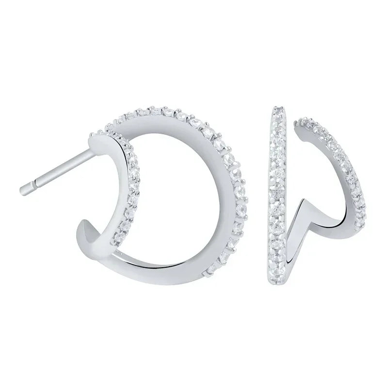 Cartilage 925 Silver Earrings Fashion C-shaped Zircon ear studs European American Geometric Piercing Earrings For Women Jewelry