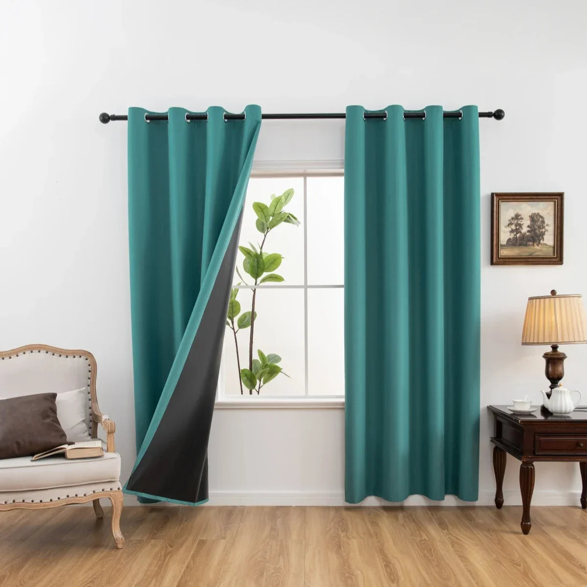 2pcs Modern Blackout Curtains - UV Protection, Heat-Resistant, Light-Blocking Drapes.