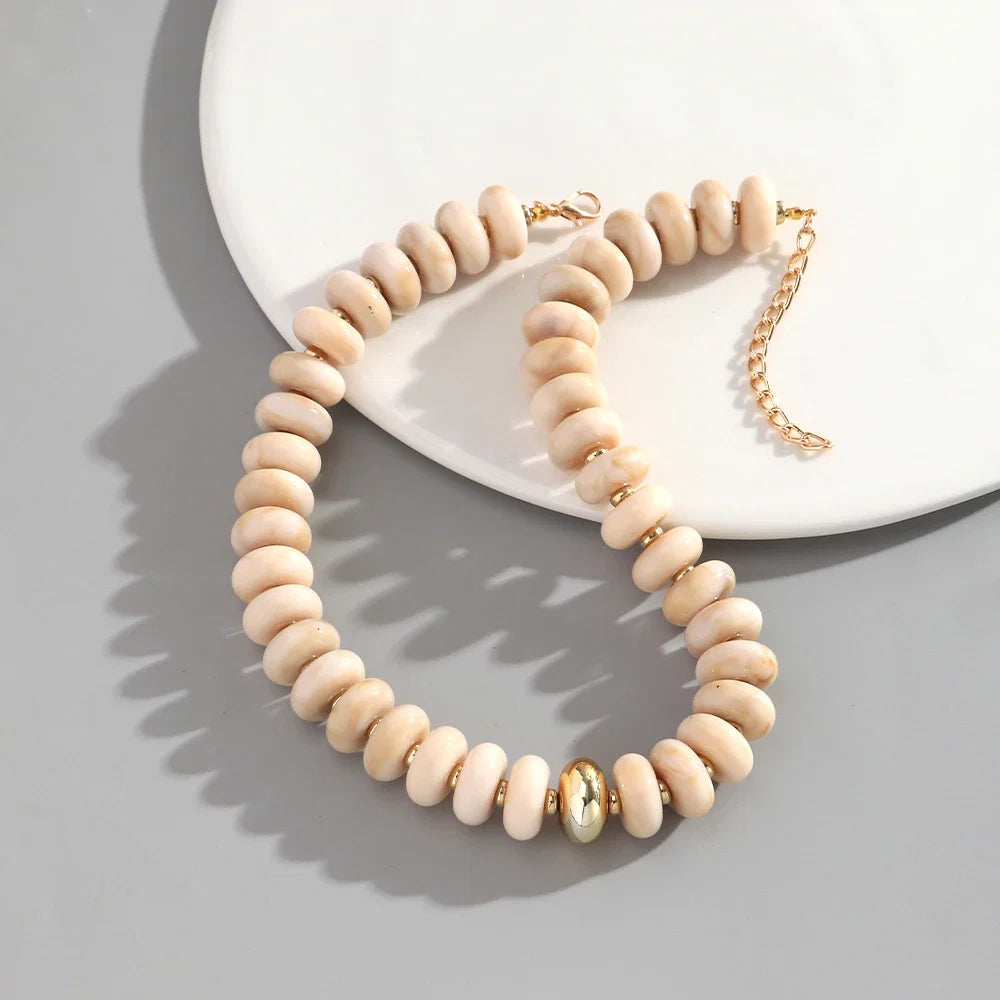 Chunky Colorful Beaded Choker Necklace Women Summer Trendy Round Resin Beads Chain Necklaces Statement Jewelry Gift for Vacation