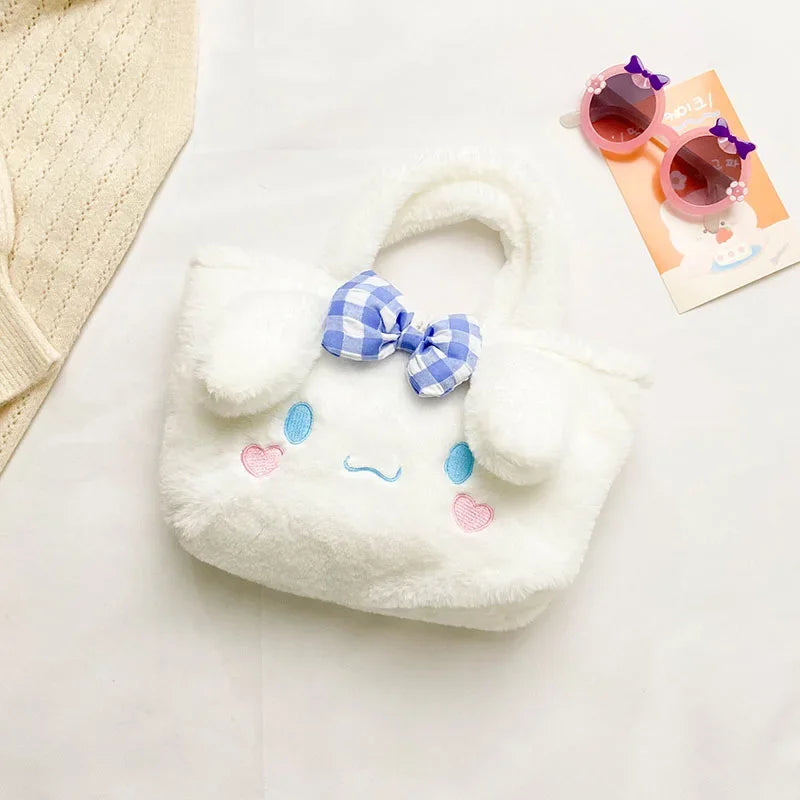 Kawaii Sanrio Plush Bag My Melody Kuromi Cartoon Animal Handbag Cute Cinnamoroll Storage Tote Bags Women Girls Birthday Gifts
