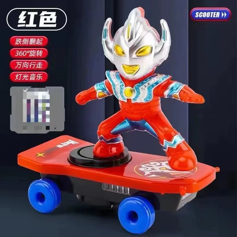 Kids Anime Spiderman Toy Flip Rotation Skateboard Car Ultraman Electric Music Stunt Scooters Birthday Toys